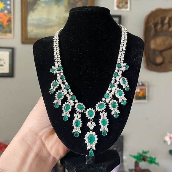 Jewelry - Emerald and Diamond 925 Sterling Silver Necklace